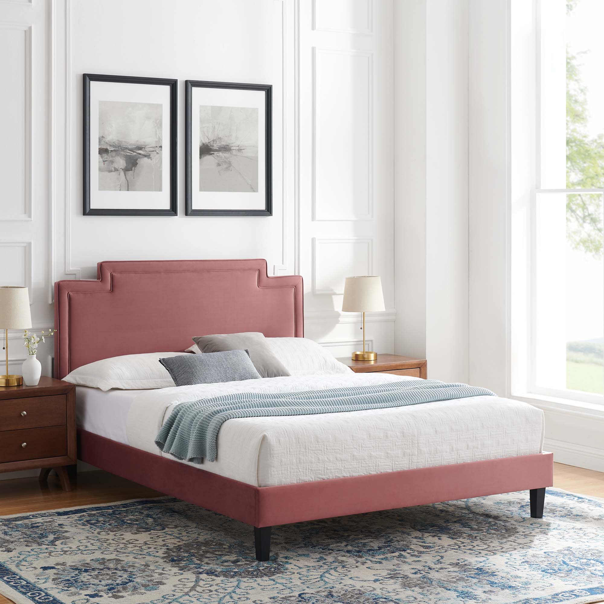 Liva Performance Velvet Bed With Black Wood Legs by Modway