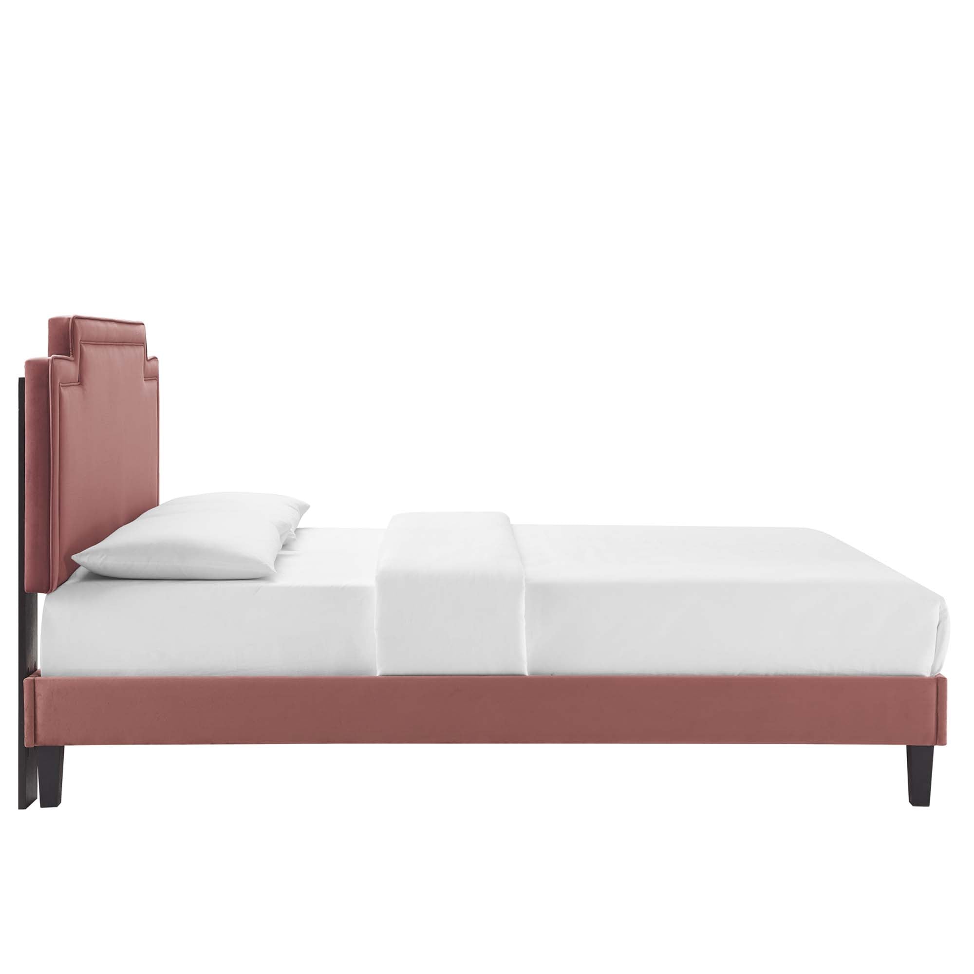 Liva Performance Velvet Bed With Black Wood Legs by Modway