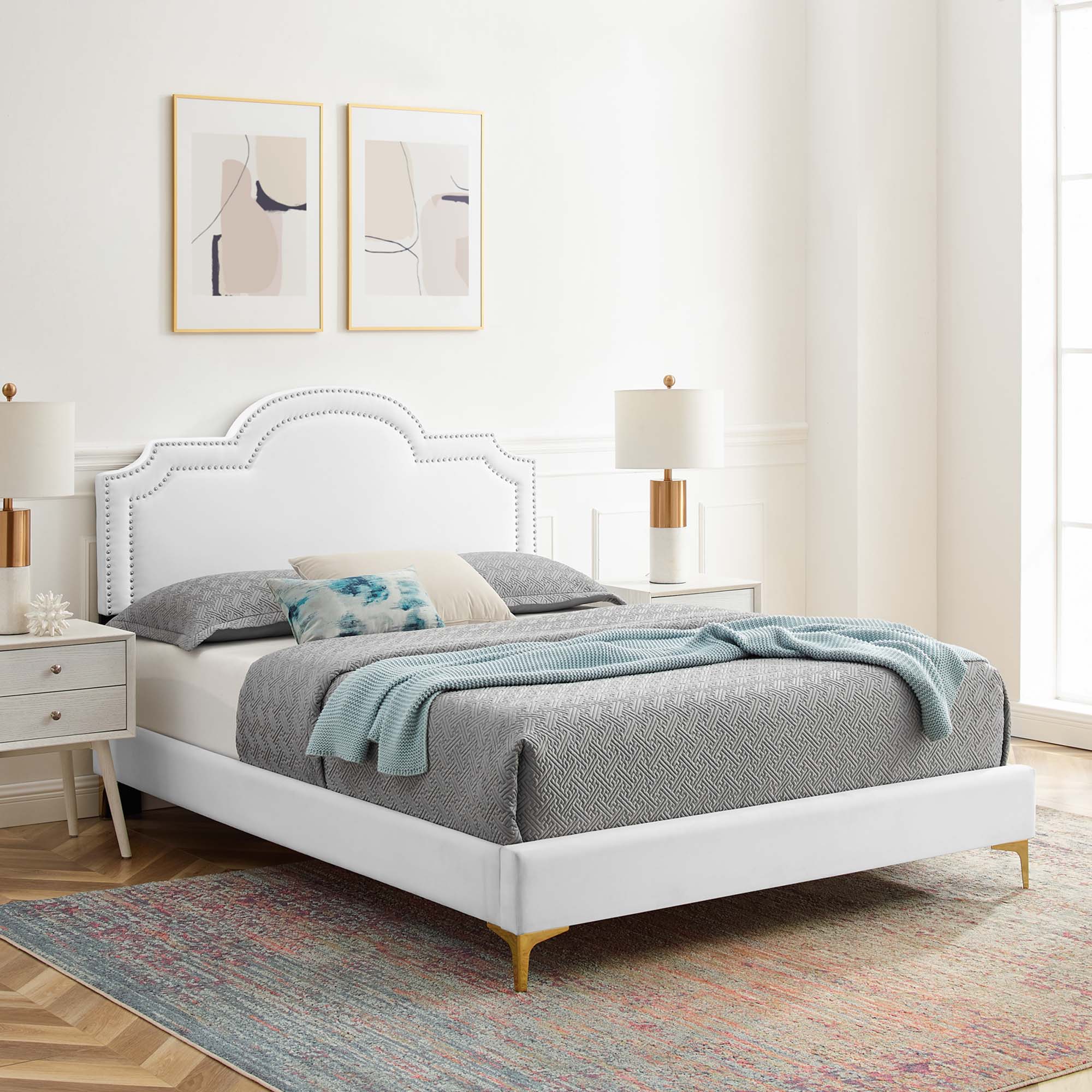 Aviana Performance Velvet Bed With Gold Legs by Modway