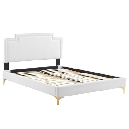 Liva Performance Velvet Bed With Gold Metal Legs by Modway