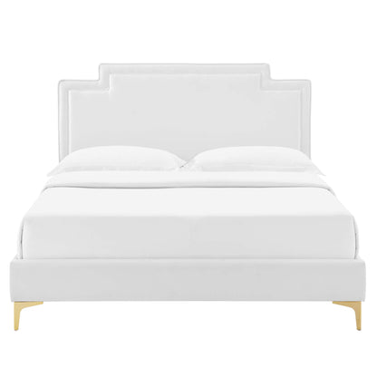 Liva Performance Velvet Bed With Gold Metal Legs by Modway