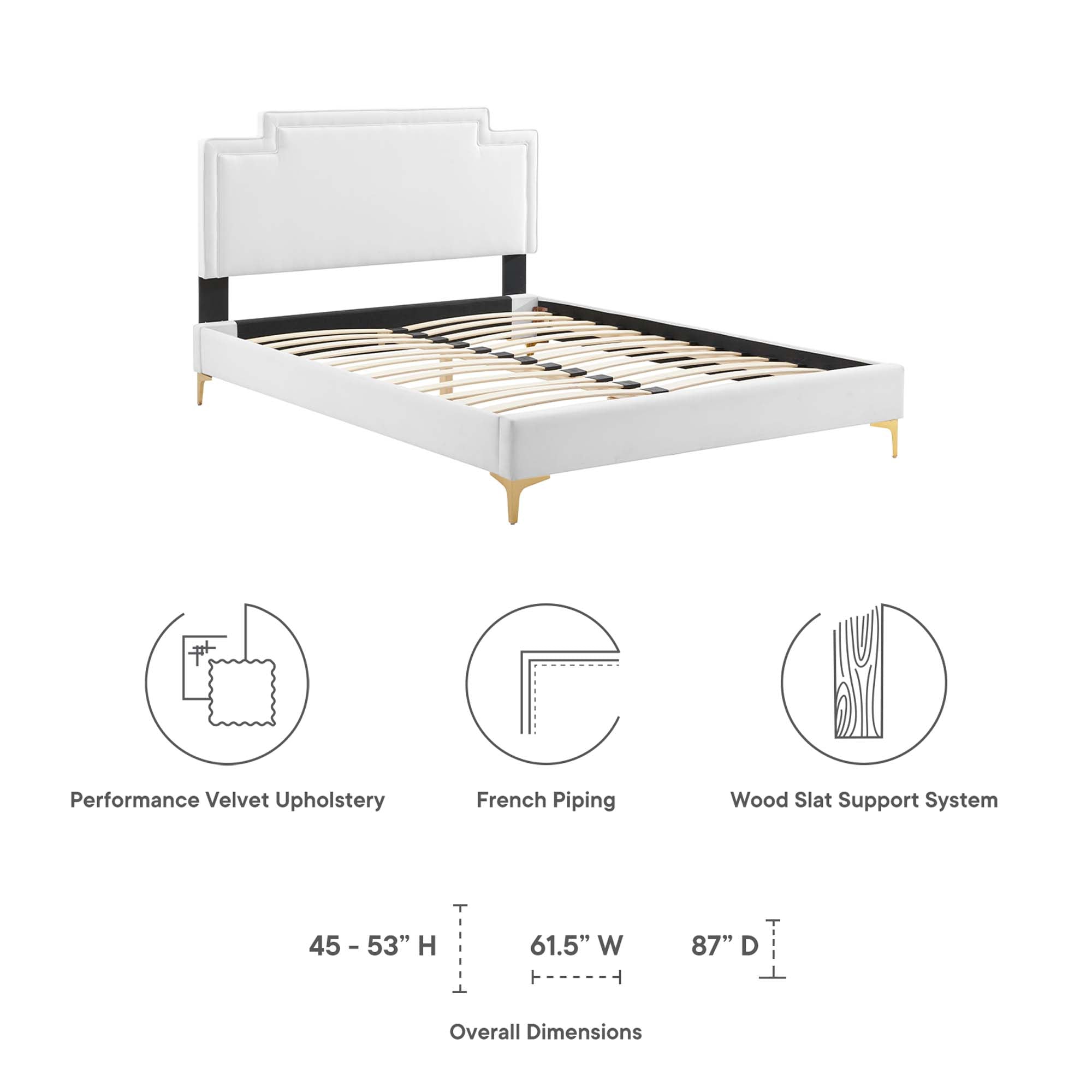 Liva Performance Velvet Bed With Gold Metal Legs by Modway