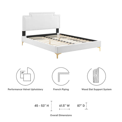 Liva Performance Velvet Bed With Gold Metal Legs by Modway