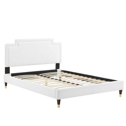Liva Performance Velvet Bed With Wood and Gold Legs by Modway
