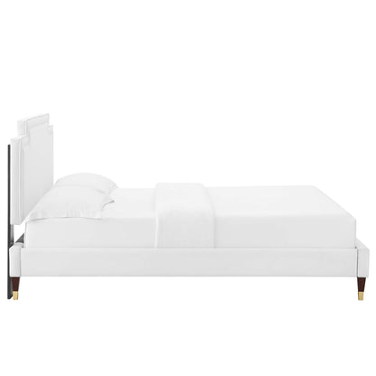 Liva Performance Velvet Bed With Wood and Gold Legs by Modway