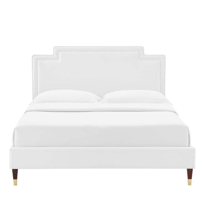 Liva Performance Velvet Bed With Wood and Gold Legs by Modway