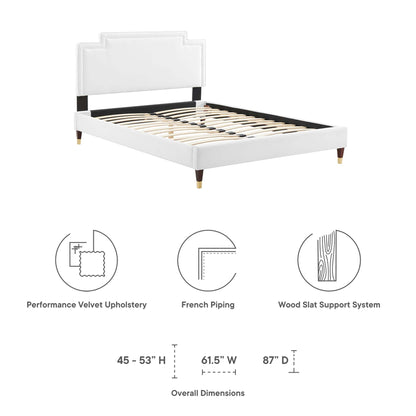 Liva Performance Velvet Bed With Wood and Gold Legs by Modway