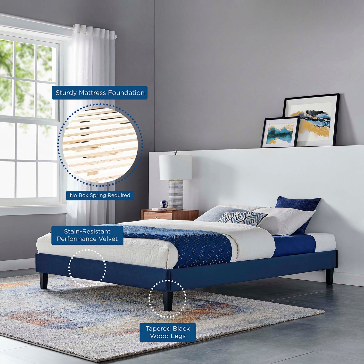 Sasha Button-Tufted Performance Velvet Bed With Black Wood Legs by Modway
