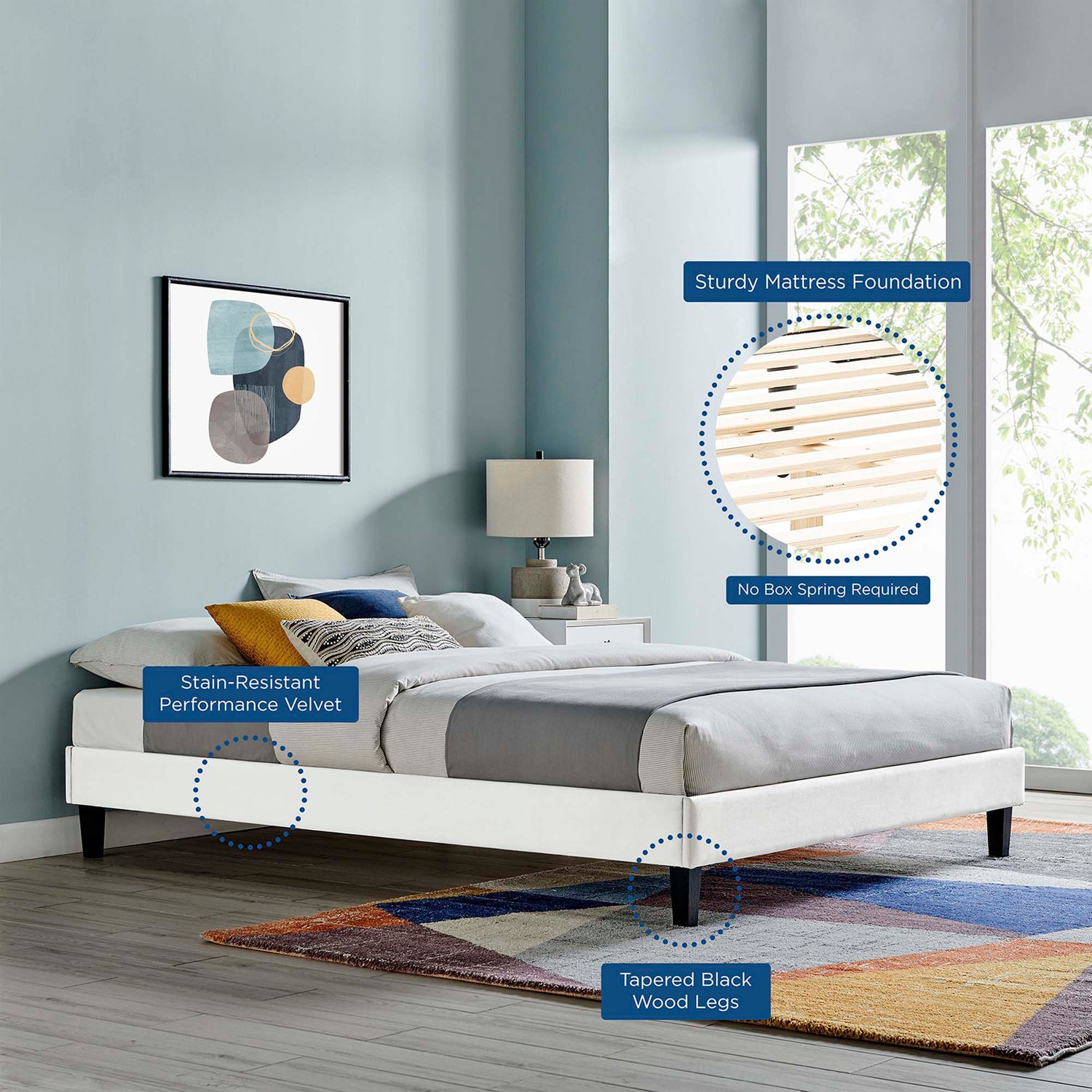 Sasha Button-Tufted Performance Velvet Bed With Black Wood Legs by Modway