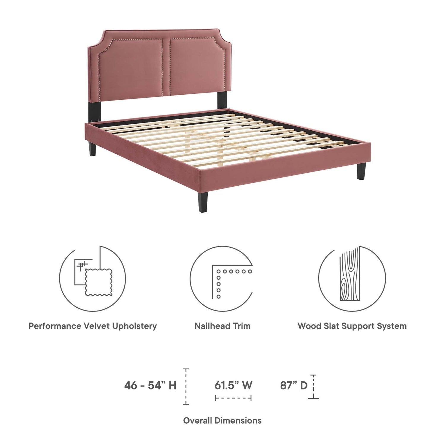 Novi Performance Velvet Bed With Black Wood Legs by Modway