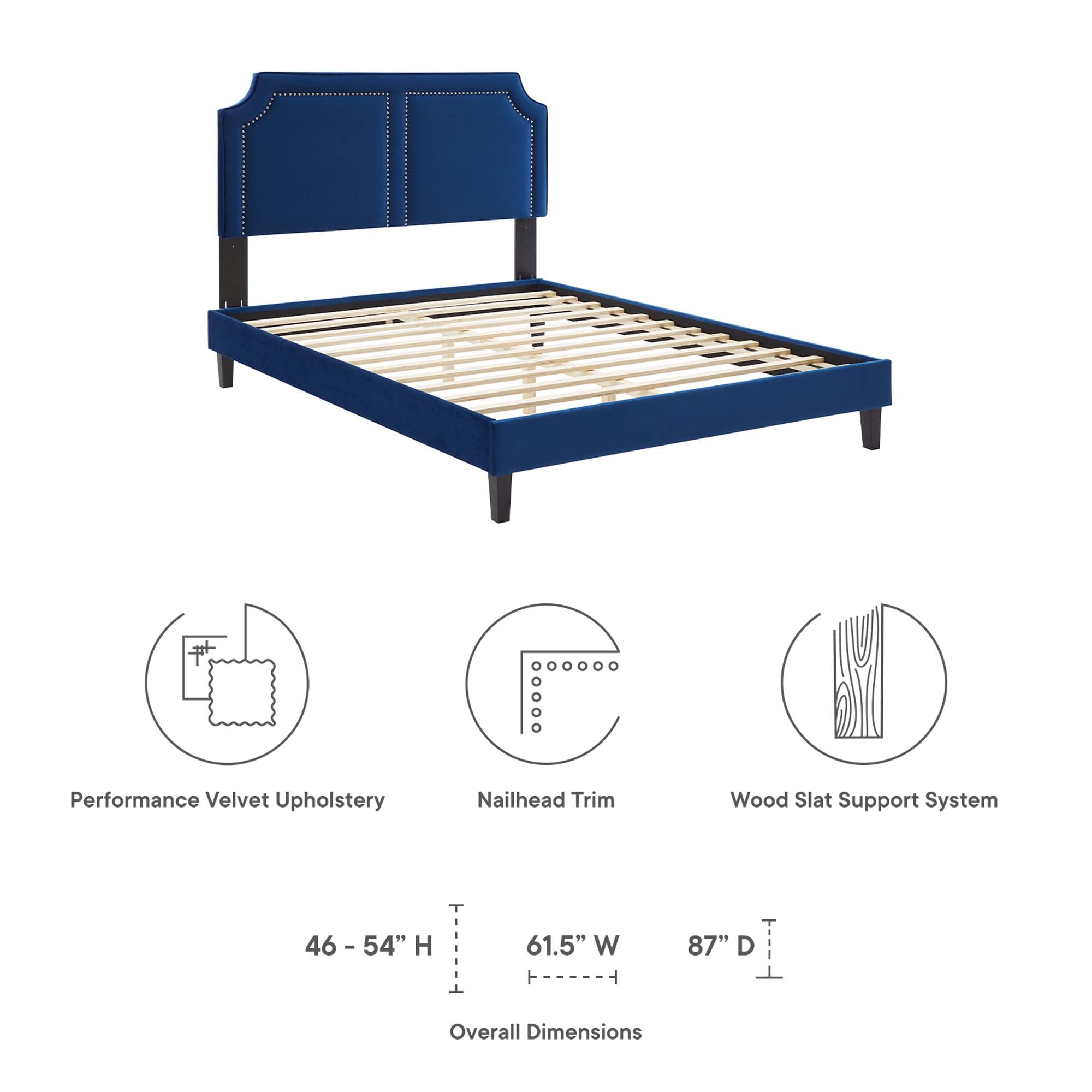 Novi Performance Velvet Bed With Black Wood Legs by Modway