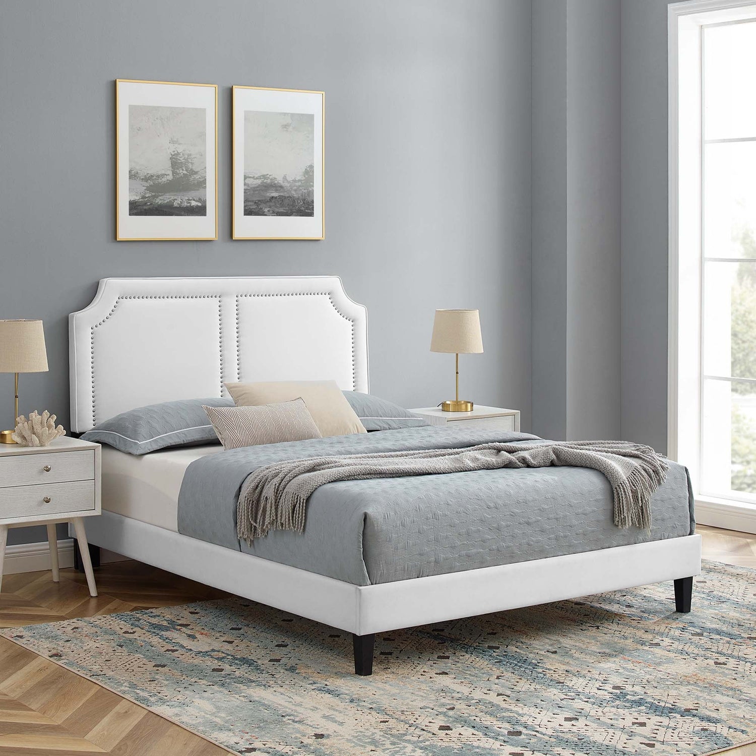 Novi Performance Velvet Bed With Black Wood Legs by Modway