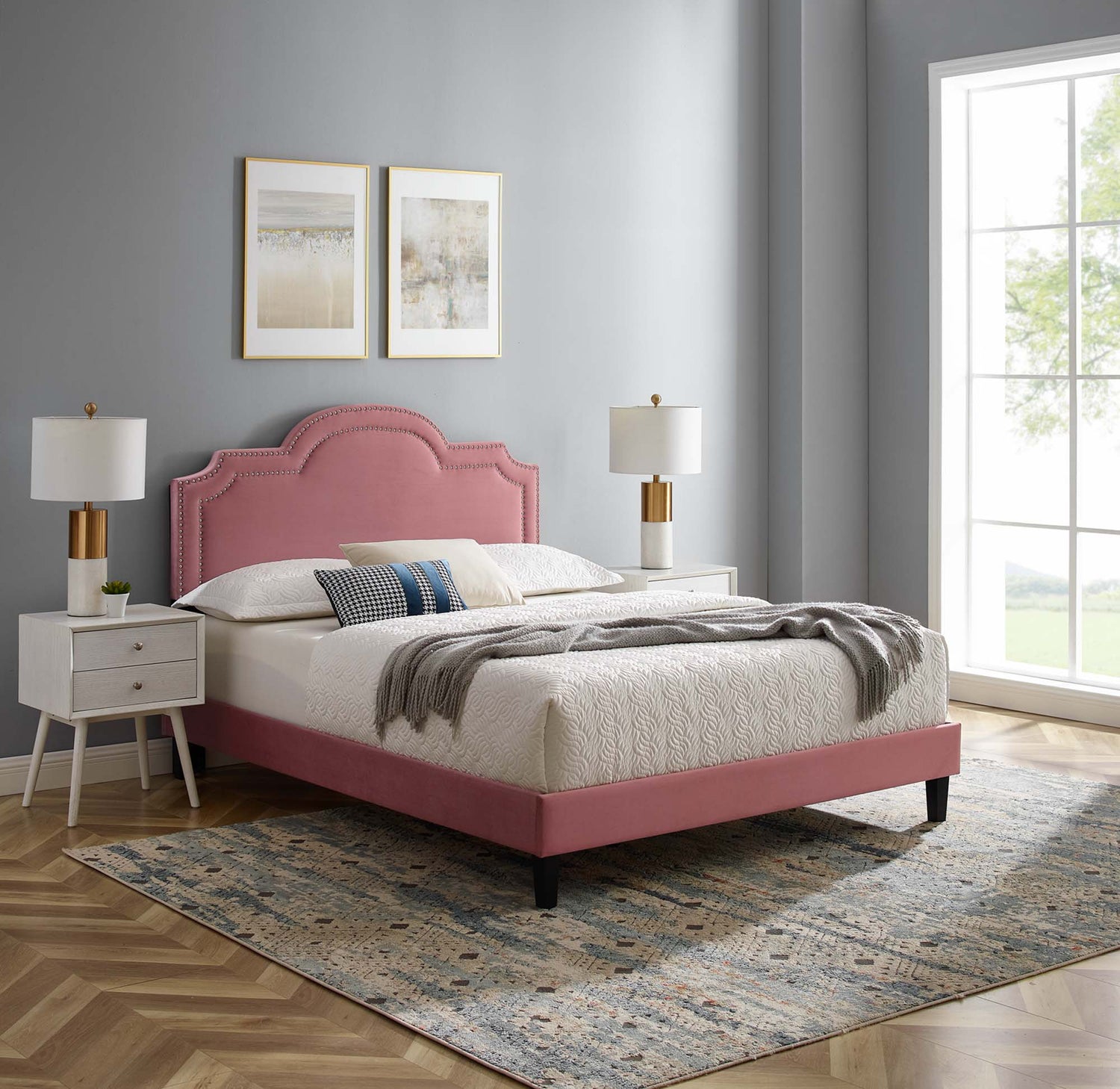 Aviana Performance Velvet Bed With Black Wood Legs by Modway