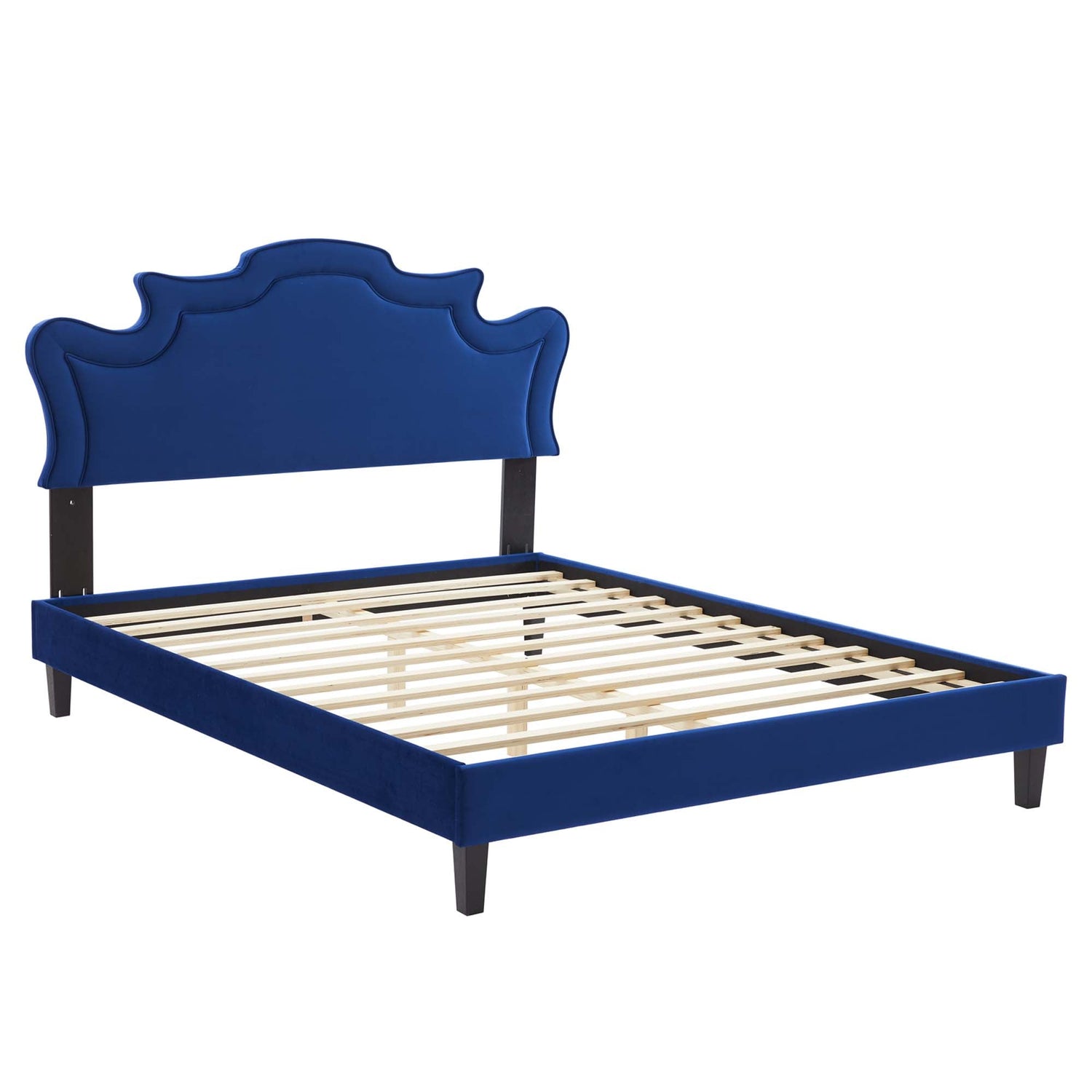 Neena Performance Velvet Bed With Black Wood Legs by Modway