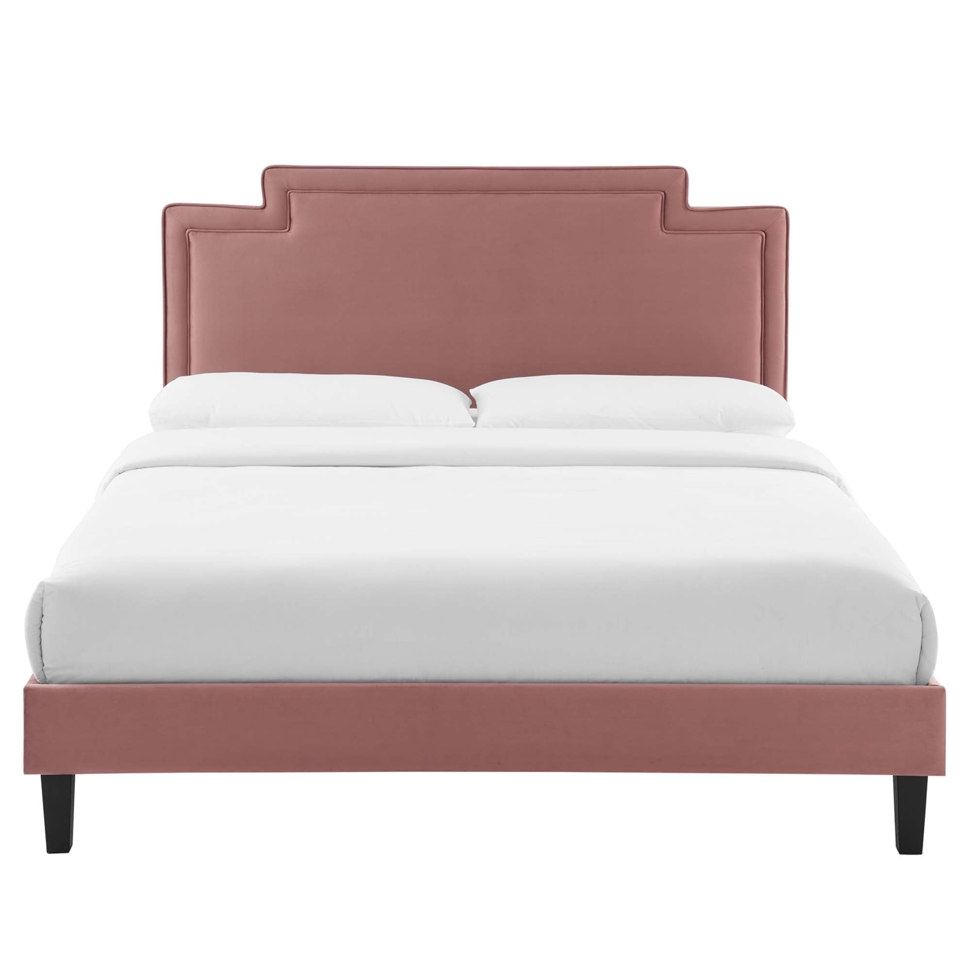 Liva Performance Velvet Bed With Black Wood Legs by Modway