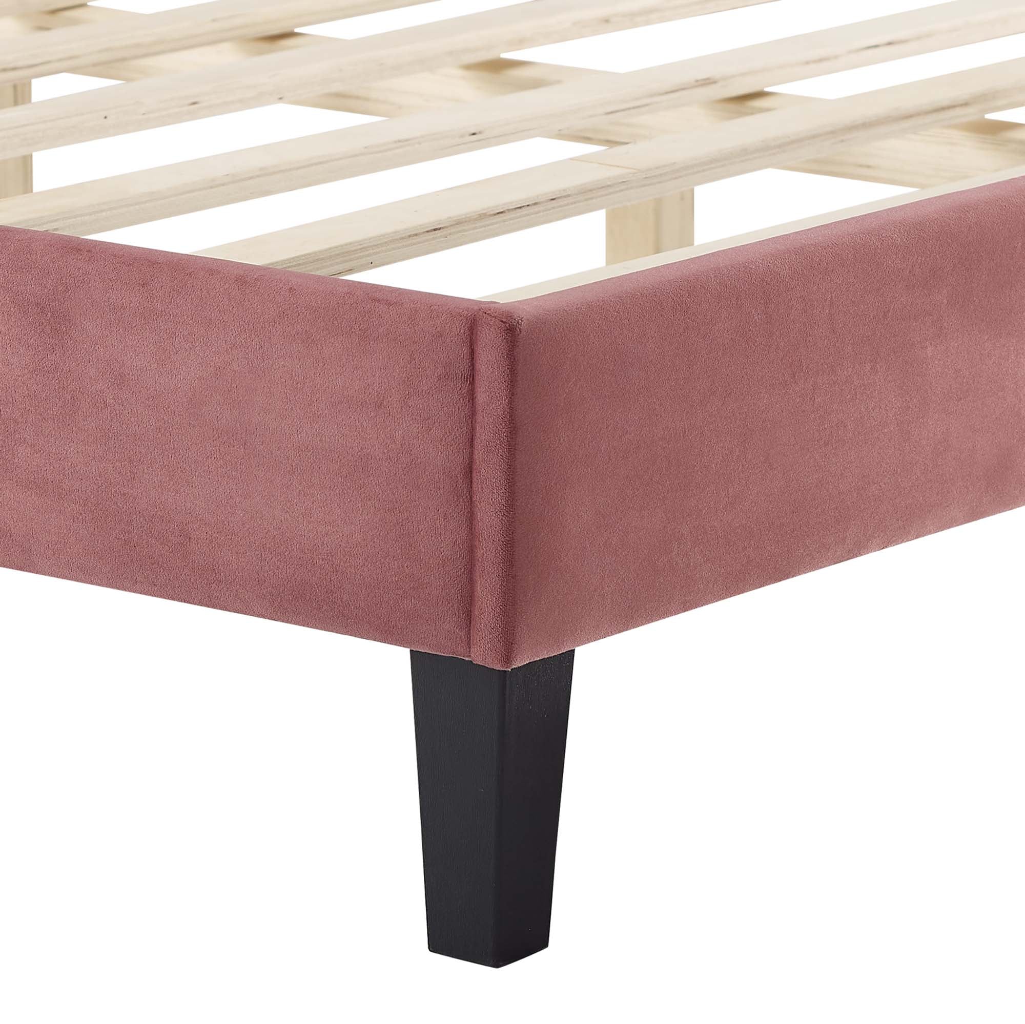 Liva Performance Velvet Bed With Black Wood Legs by Modway