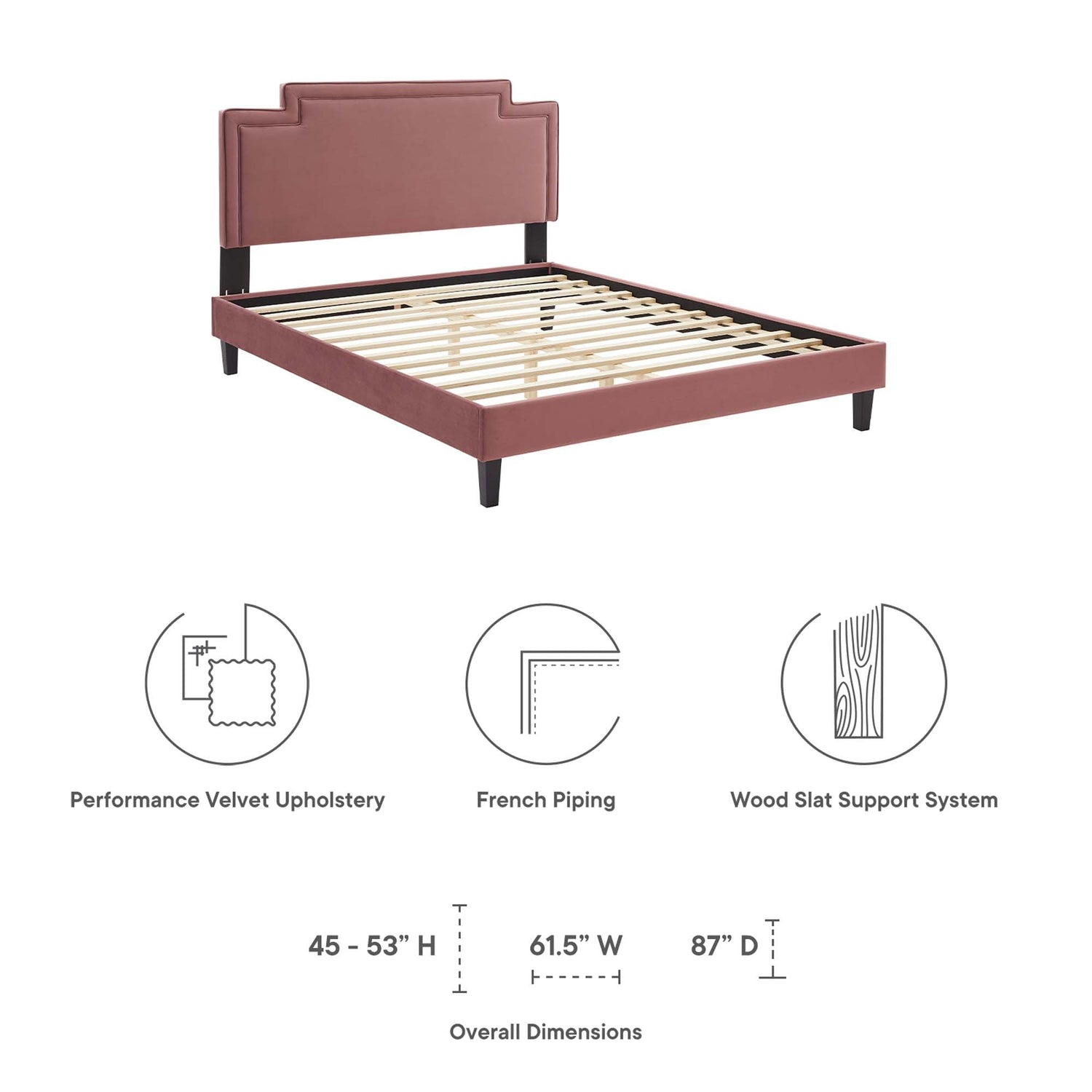 Liva Performance Velvet Bed With Black Wood Legs by Modway