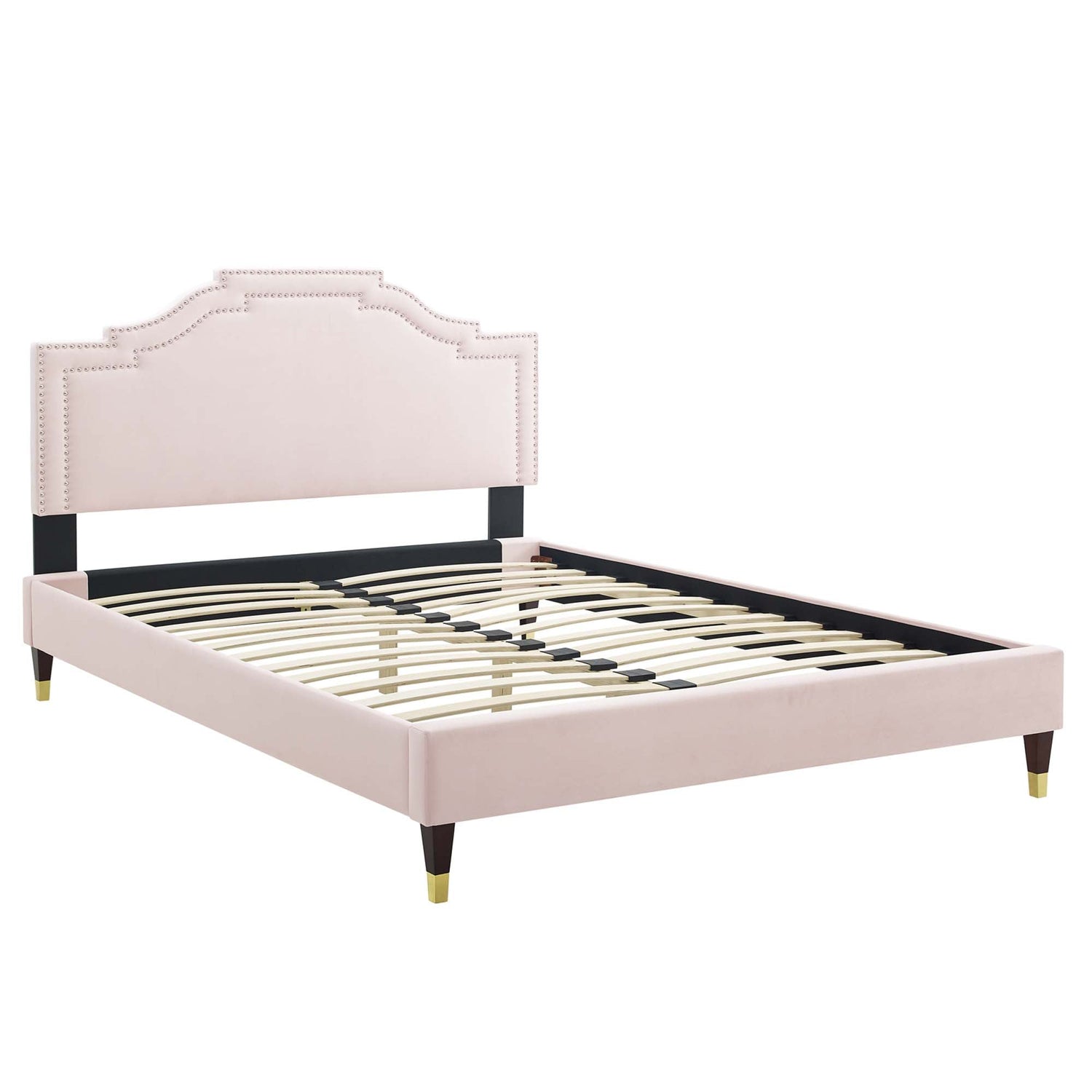 Adelaide Performance Velvet Platform Bed With Wood and Gold Metal Legs by Modway