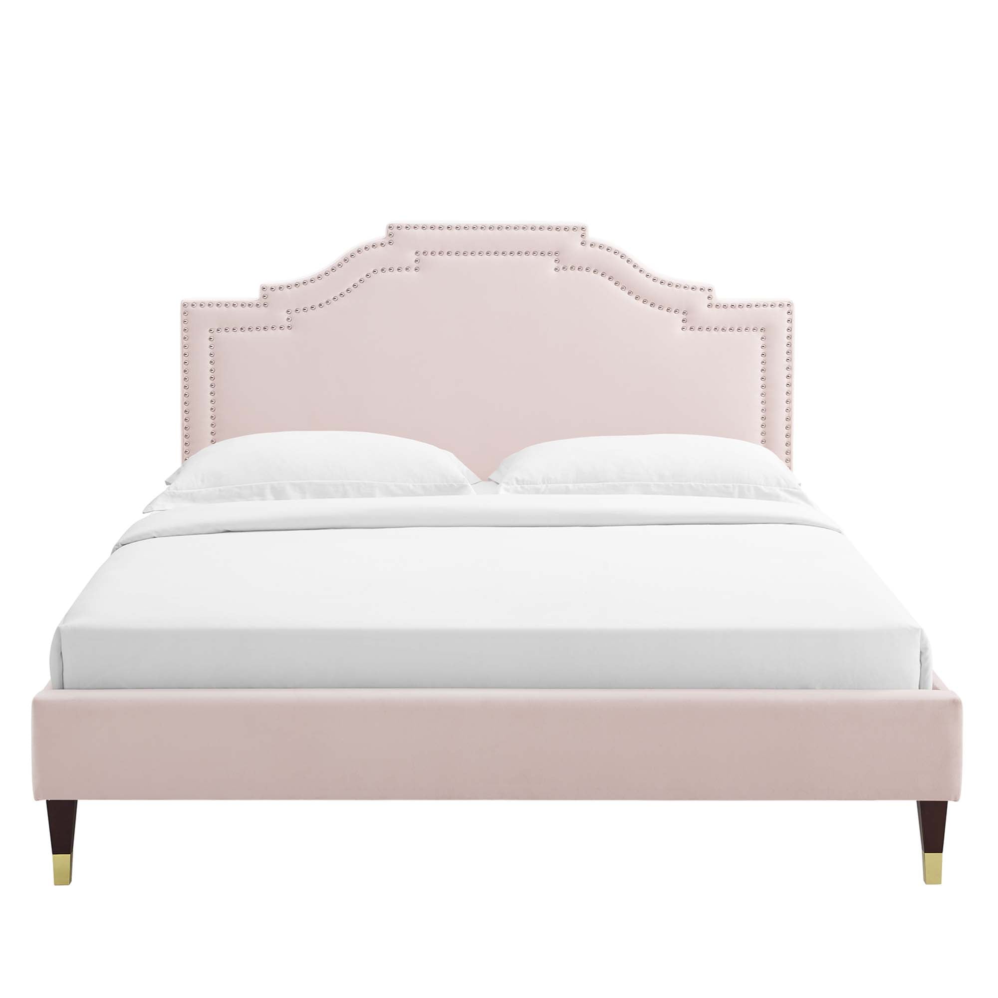 Adelaide Performance Velvet Platform Bed With Wood and Gold Metal Legs by Modway