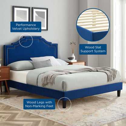 Adelaide Performance Velvet Platform Bed With Black Wood Legs by Modway