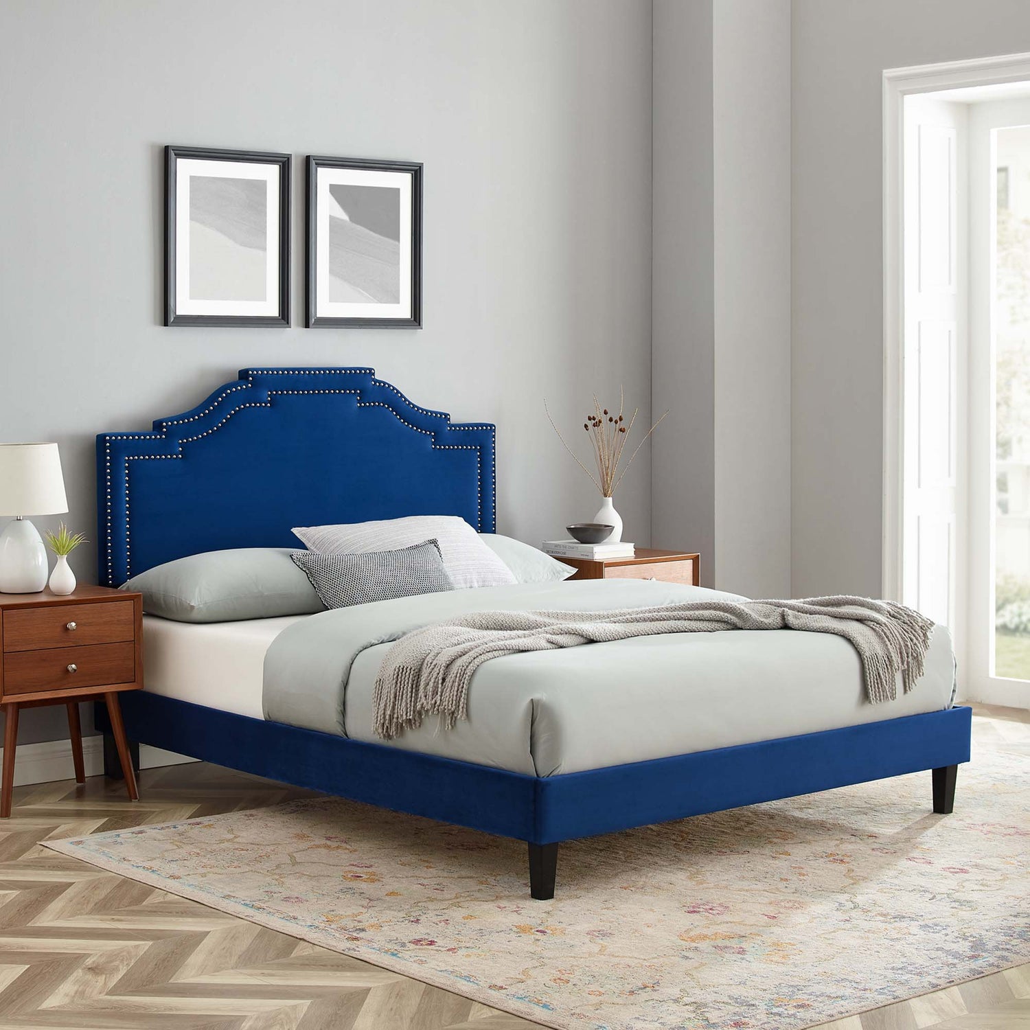 Adelaide Performance Velvet Platform Bed With Black Wood Legs by Modway