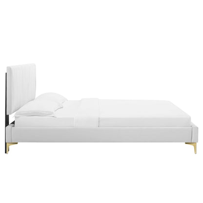 Peyton Performance Velvet Platform Bed With Gold Metal Legs by Modway