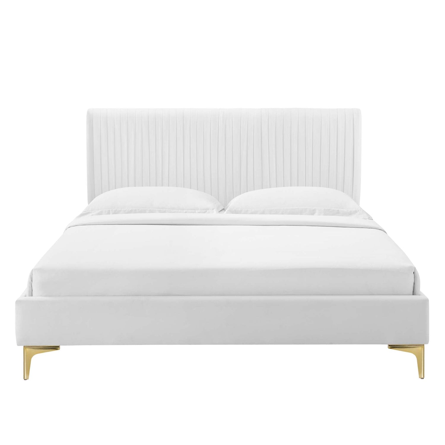 Peyton Performance Velvet Platform Bed With Gold Metal Legs by Modway