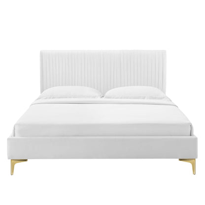 Peyton Performance Velvet Platform Bed With Gold Metal Legs by Modway