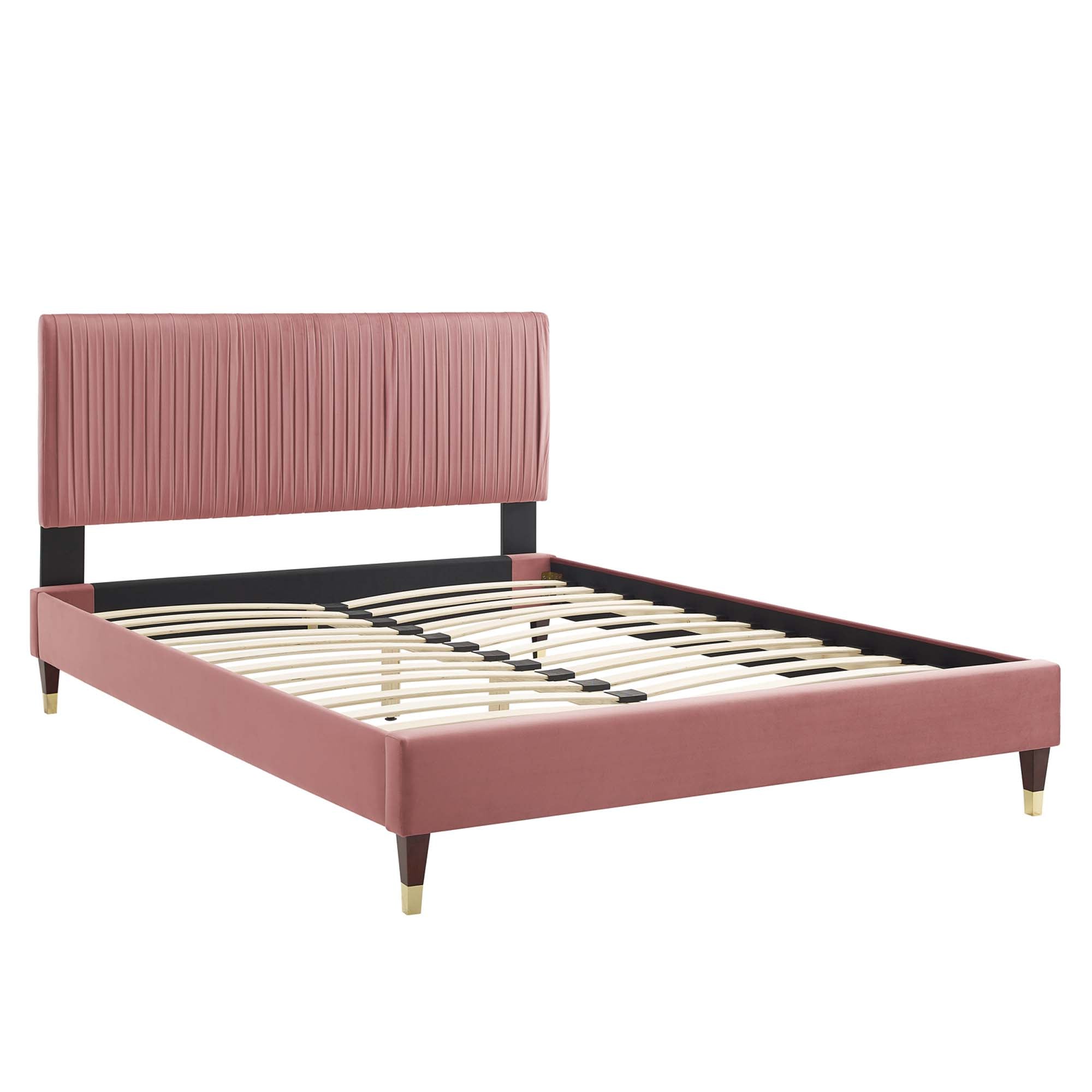 Peyton Performance Velvet Platform Bed With Wood and Gold Legs by Modway