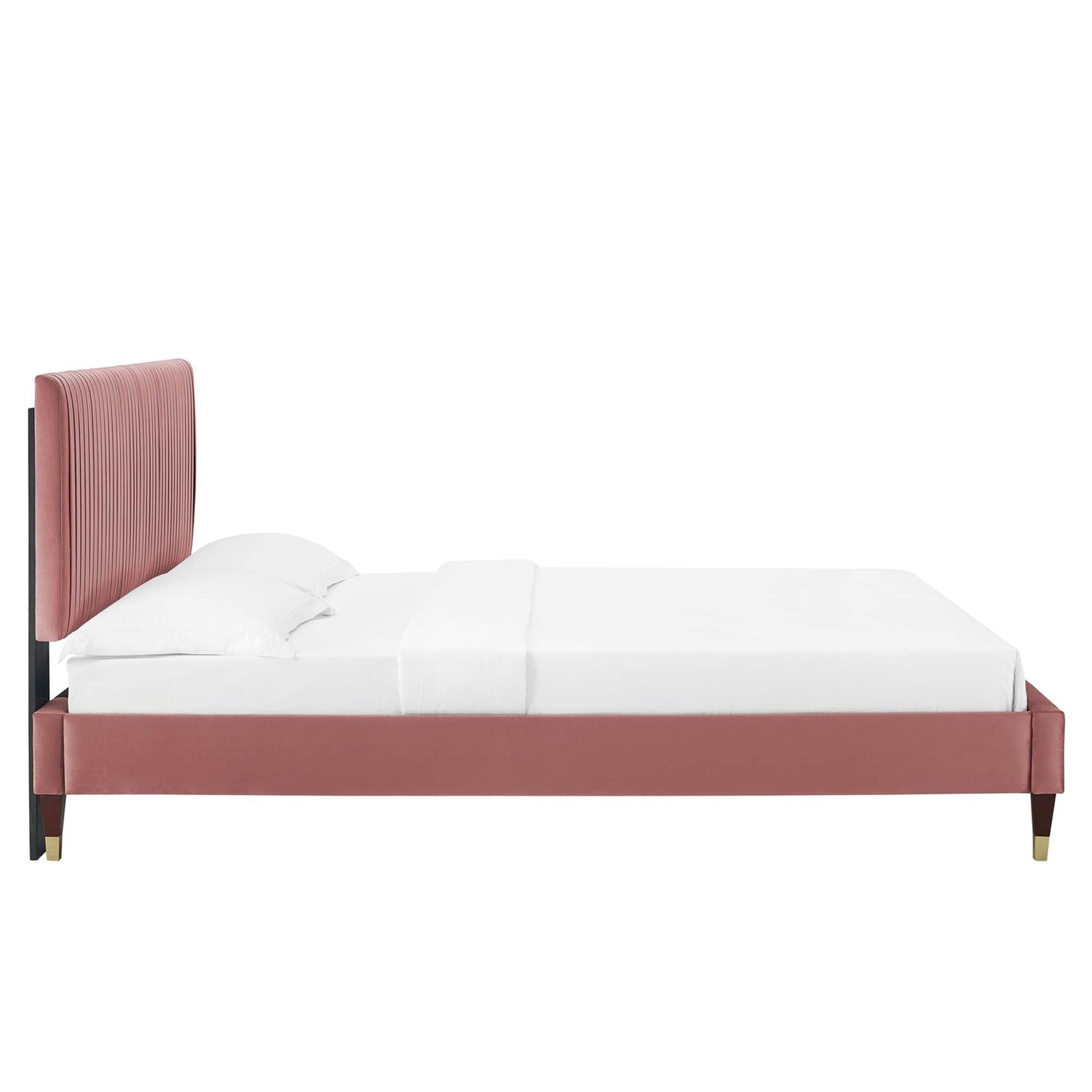 Peyton Performance Velvet Platform Bed With Wood and Gold Legs by Modway