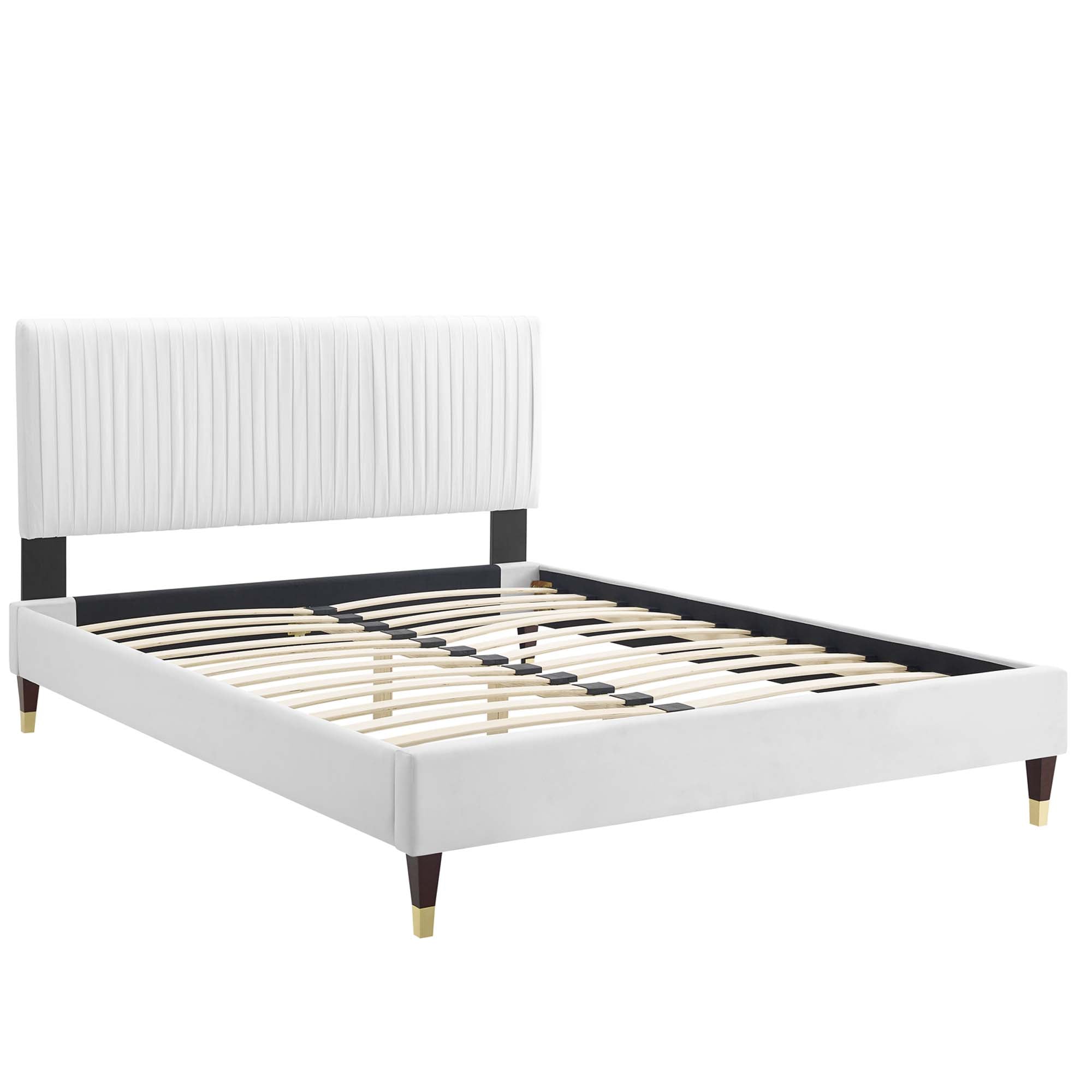 Peyton Performance Velvet Platform Bed With Wood and Gold Legs by Modway