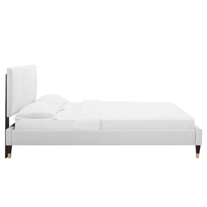 Peyton Performance Velvet Platform Bed With Wood and Gold Legs by Modway