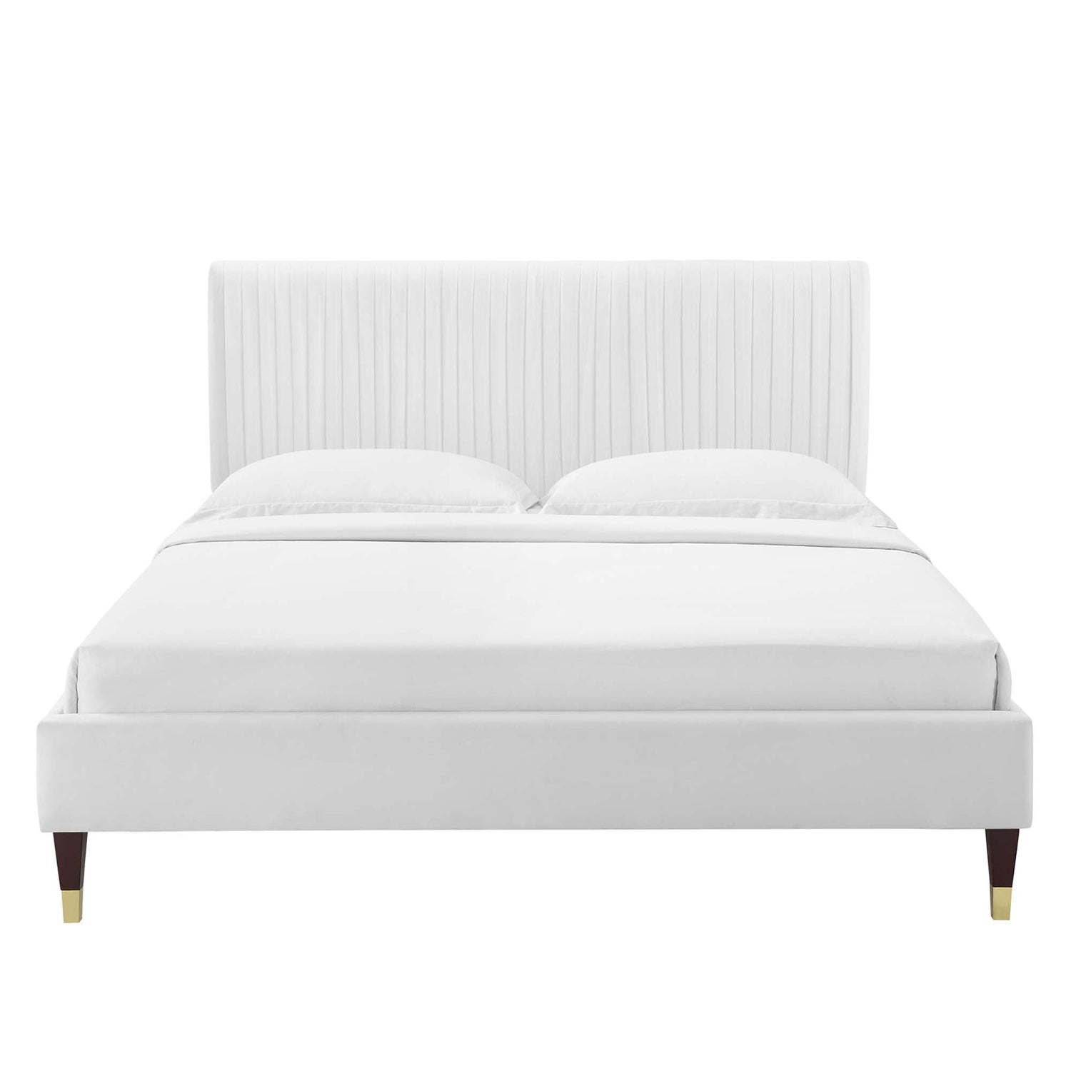 Peyton Performance Velvet Platform Bed With Wood and Gold Legs by Modway