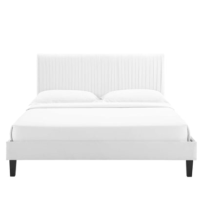 Peyton Performance Velvet Platform Bed With Black Wood Legs by Modway