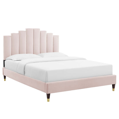 Elise Performance Velvet Platform Bed With Wood and Gold Legs by Modway