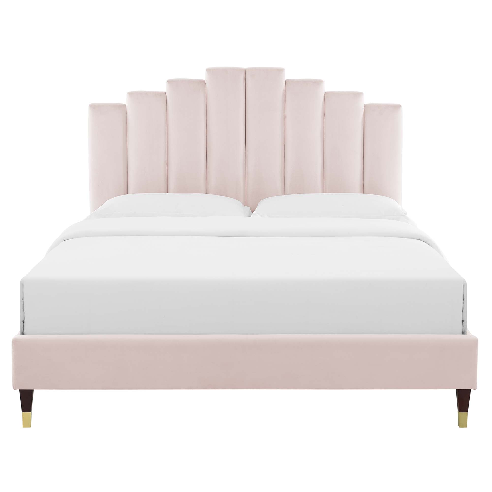 Elise Performance Velvet Platform Bed With Wood and Gold Legs by Modway