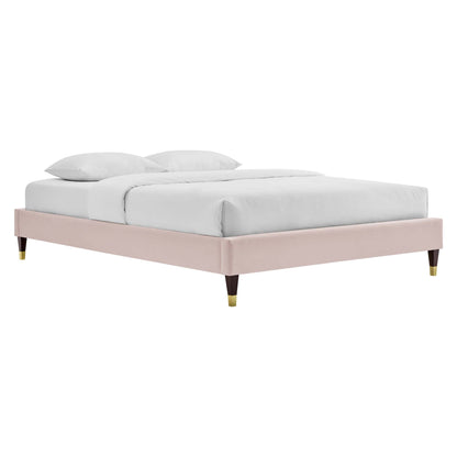 Elise Performance Velvet Platform Bed With Wood and Gold Legs by Modway