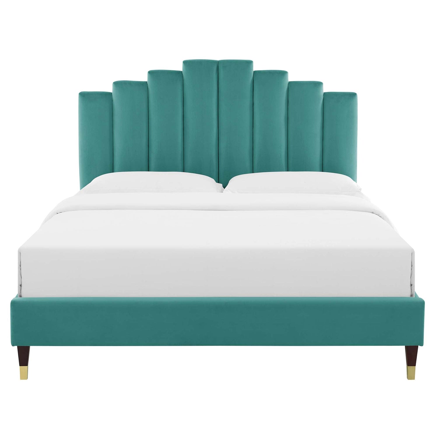 Elise Performance Velvet Platform Bed With Wood and Gold Legs by Modway