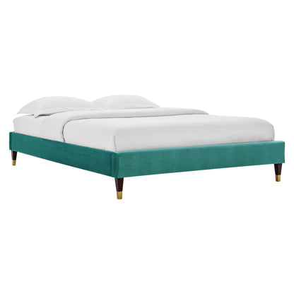 Elise Performance Velvet Platform Bed With Wood and Gold Legs by Modway