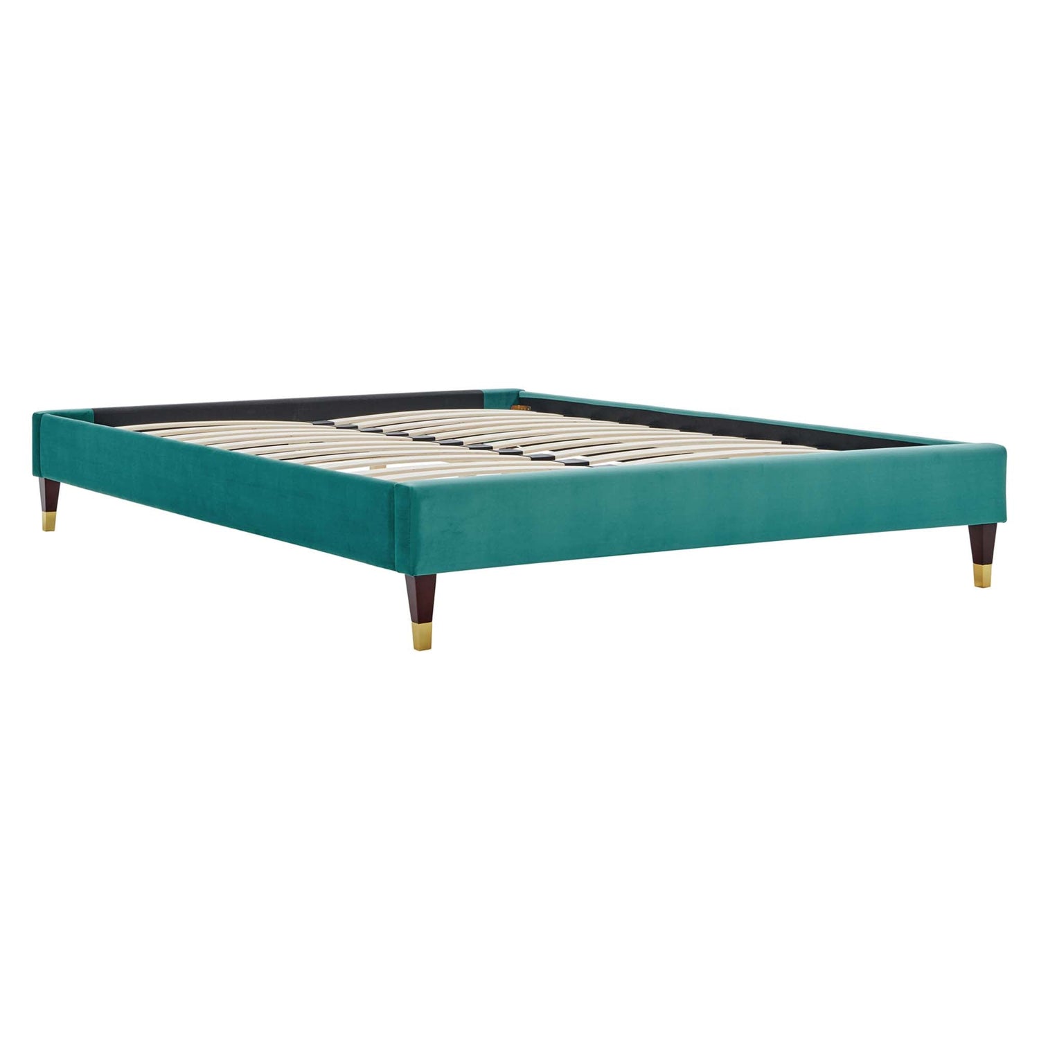 Elise Performance Velvet Platform Bed With Wood and Gold Legs by Modway