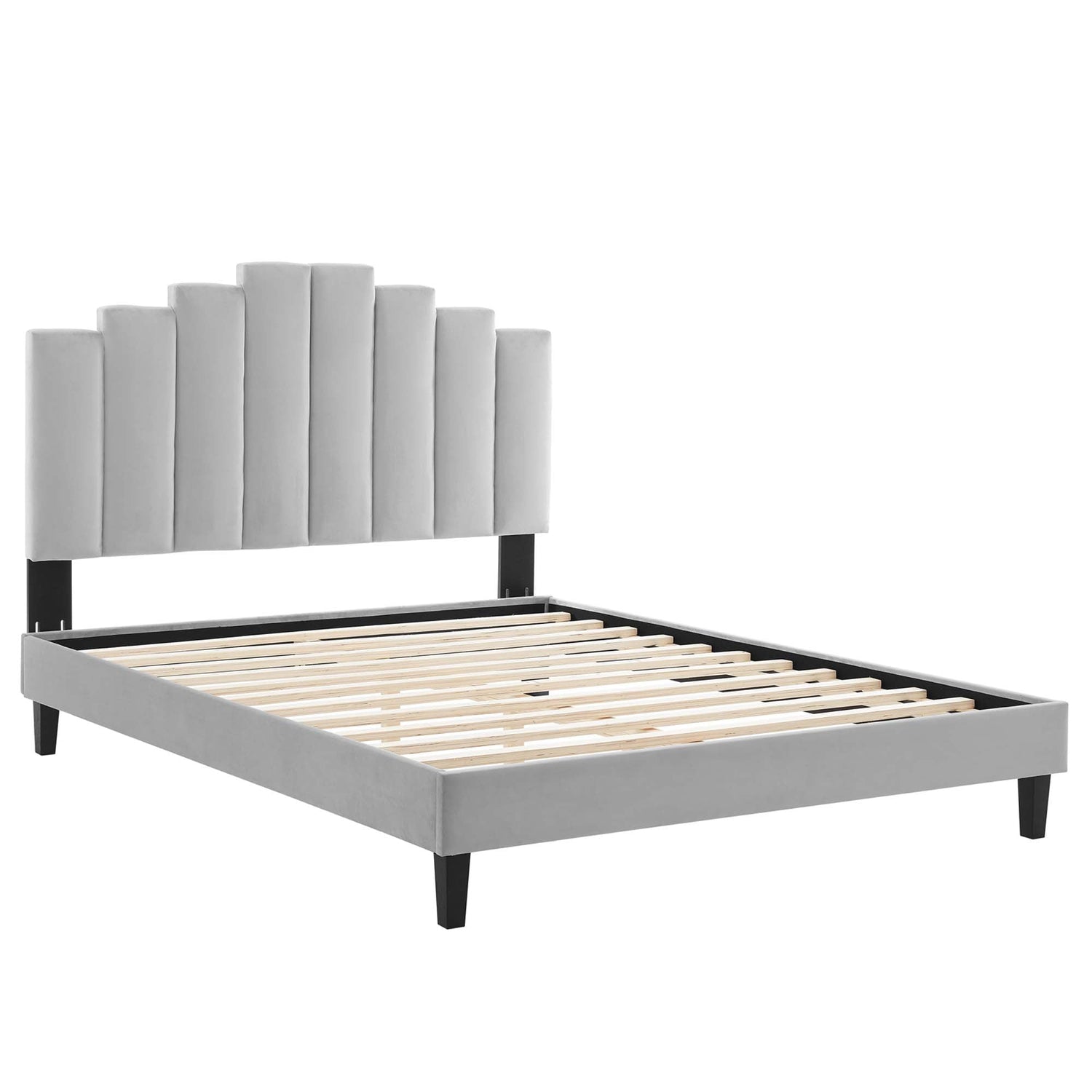 Elise Performance Velvet Platform Bed With Black Wood Legs by Modway