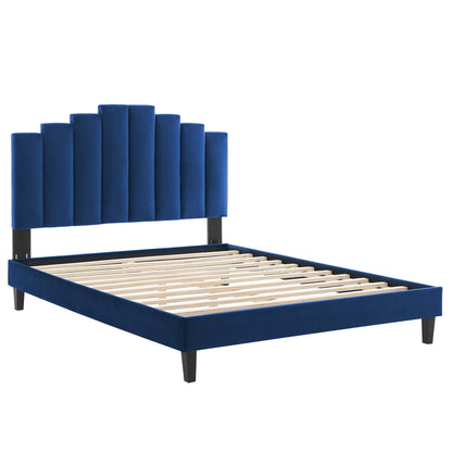 Elise Performance Velvet Platform Bed With Black Wood Legs by Modway