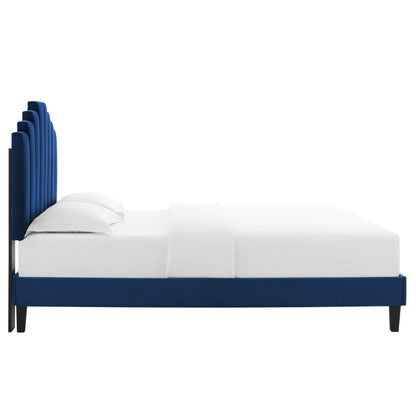 Elise Performance Velvet Platform Bed With Black Wood Legs by Modway