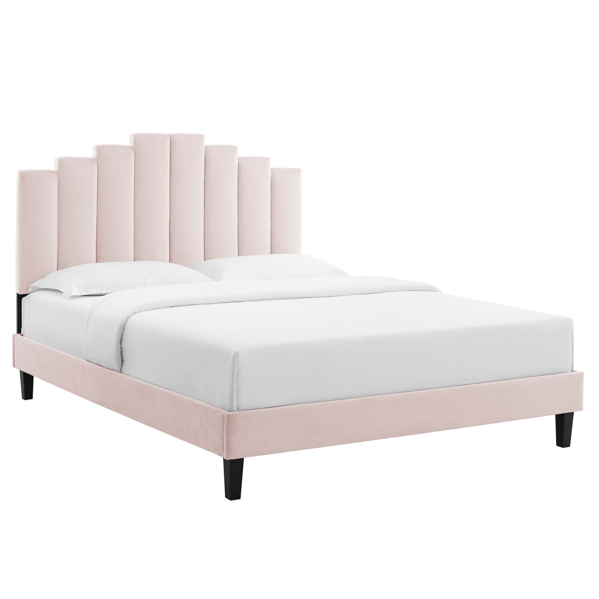 Elise Performance Velvet Platform Bed With Black Wood Legs by Modway