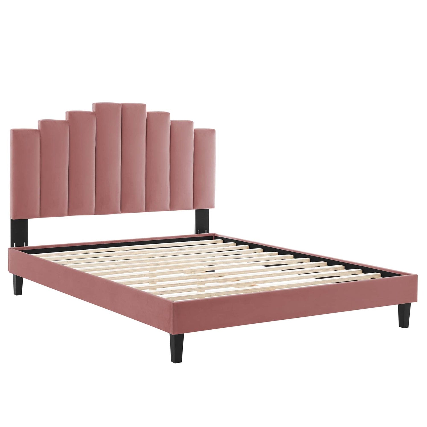 Elise Performance Velvet Platform Bed With Black Wood Legs by Modway