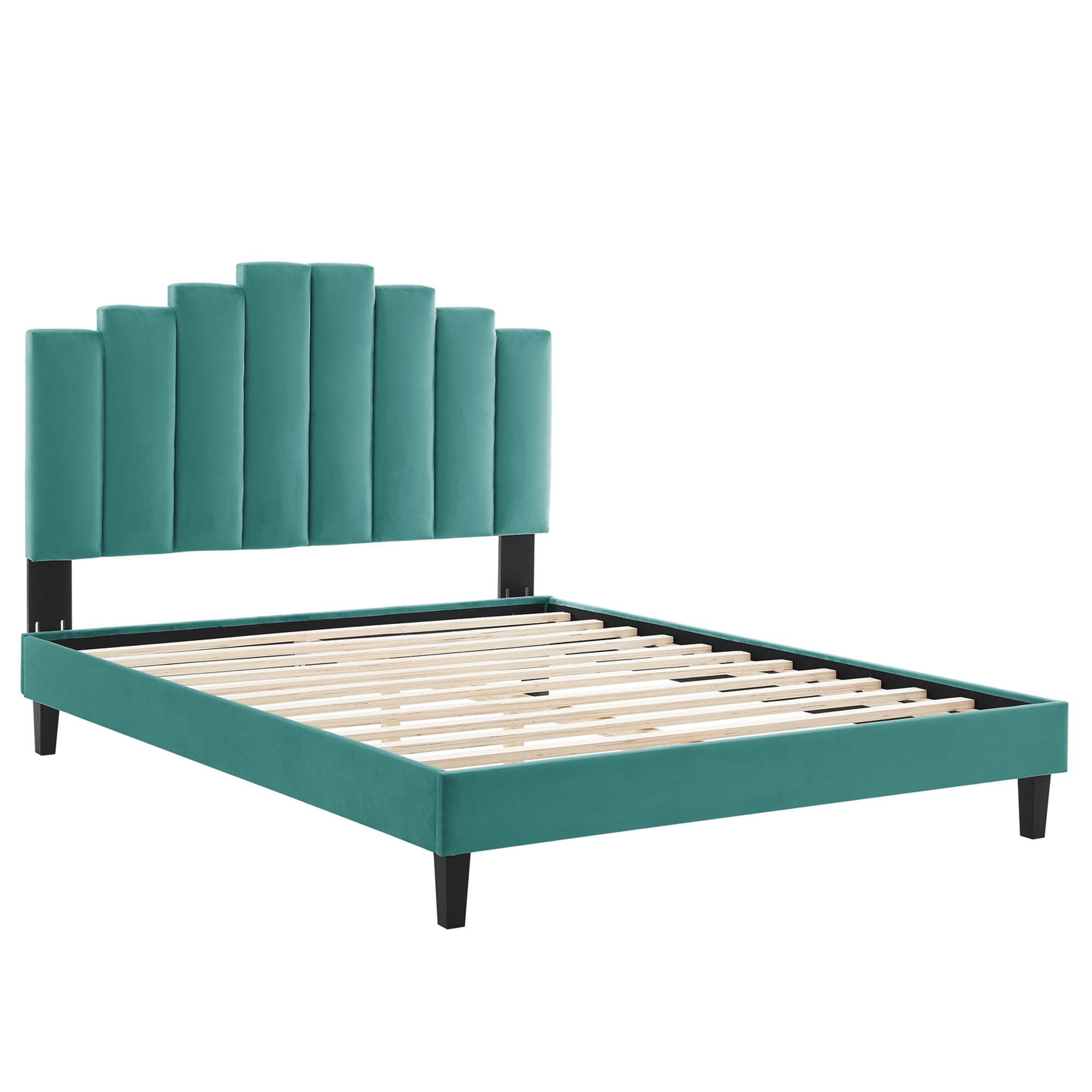 Elise Performance Velvet Platform Bed With Black Wood Legs by Modway