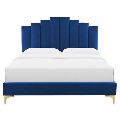 Elise Performance Velvet Platform Bed With Gold Metal Legs by Modway