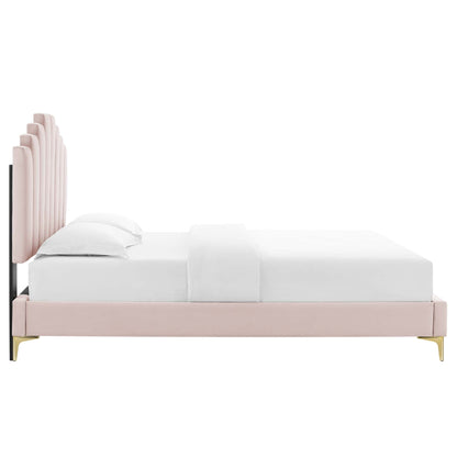 Elise Performance Velvet Platform Bed With Gold Metal Legs by Modway