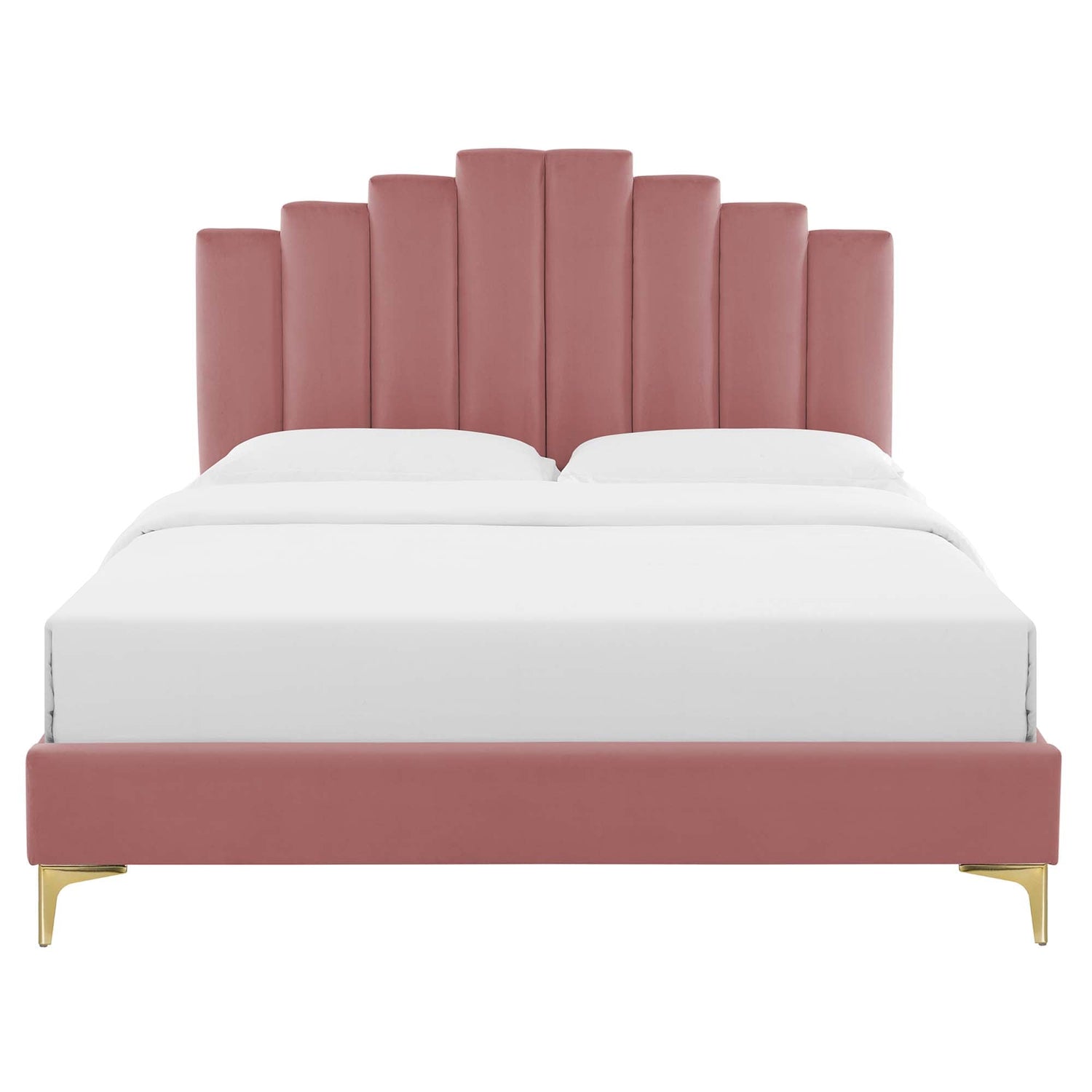 Elise Performance Velvet Platform Bed With Gold Metal Legs by Modway