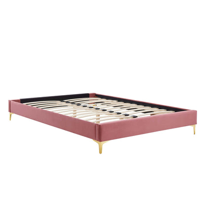 Elise Performance Velvet Platform Bed With Gold Metal Legs by Modway